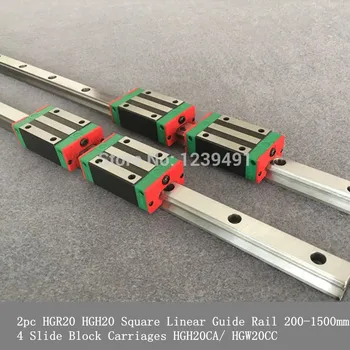 2pc HGR20 HGH20 20 mm Kvadratni Linearno Vodilo Železniškega 200-1500mm+4 Potisnite Blok Vozički HGH20CA/ HGW20CC za CNC Usmerjevalnik Graviranje
