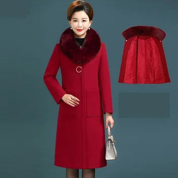 Dame pozimi plašč krzno ovratnik slim Ženske kašmir plašč velikosti Zimsko jakno volna, dlaka visoke kakovosti elegantne ženske plašče 1958
