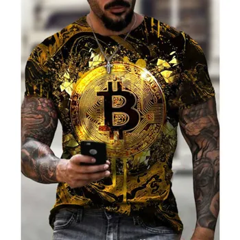 Poletje je Nova 3D Bitcoin Tiskanja Moških'sT-shirt Prevelik Krog Vratu Unisex Svoboden Kratkimi Osebnost Ustvarjalne Ulica Oblačila