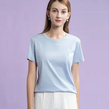 Poletje športna majica s kratkimi rokavi ženske barva T-shirt krog vratu in 100% bombaž 2021 siva